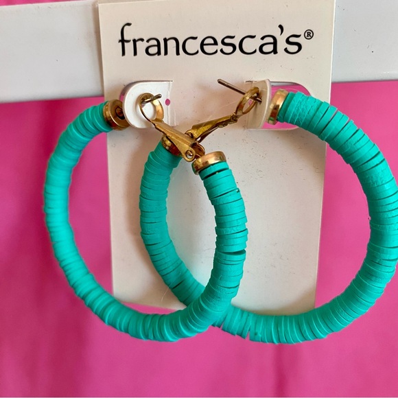 Francesca's Collections Turquoise Hoop Earring Bohemian Festival Resort Blue NEW - Picture 2 of 5